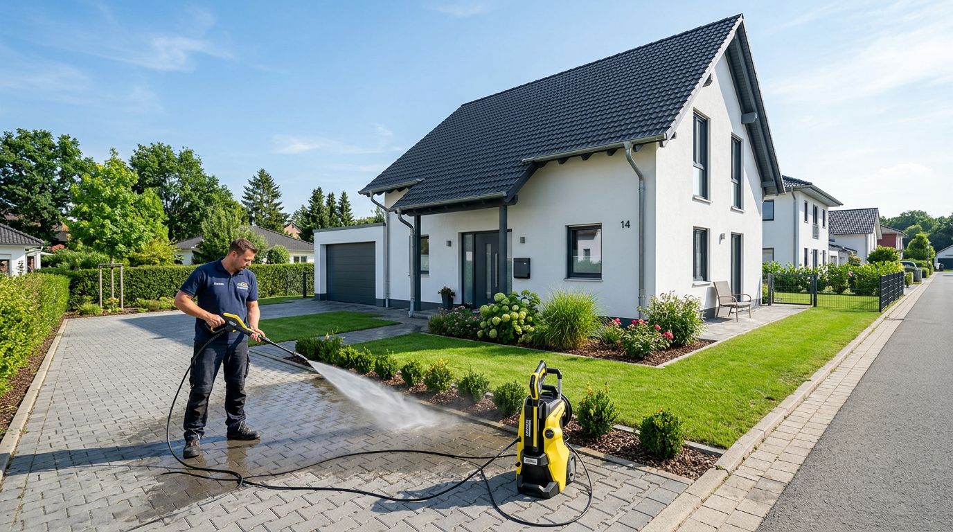 Einfahrtsreinigung an einem Einfamilienhaus